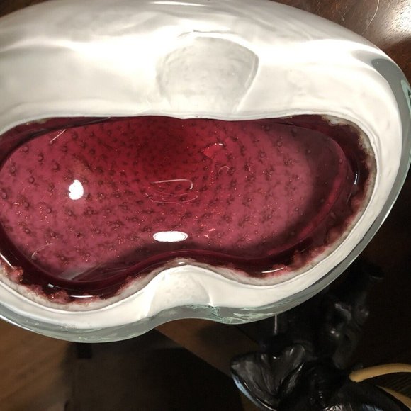 Murano Seguso White Incalmo Rim Gold Flecks Bubbles Italian Art Glass DAD GIFT - Picture 3 of 8